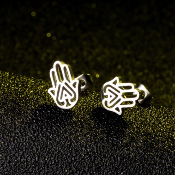 Hamsa hand stud minimalist earrings - Picture 3 of 4